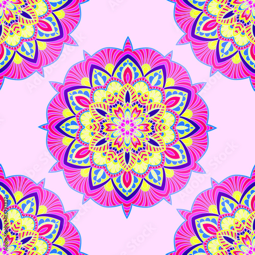 Colorful mandala pattern. Seamless background best for fashion print or wrapping paper. 
