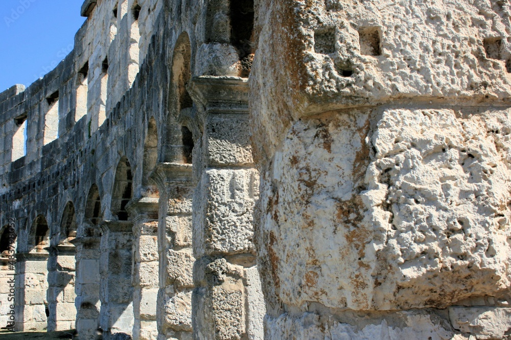walls of the famous arena in Pula, Croatia
