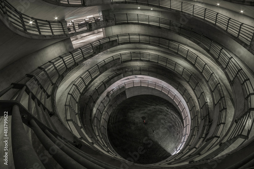 interior of a modern parking garage