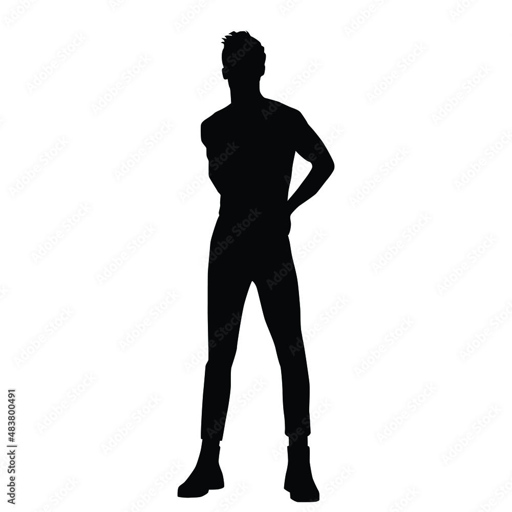 Vector silhouette of a man standing, businessman, black color, isolated on a white background