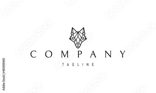 Vector logo on which an abstract image of a muzzle of a wolf in a polygonal style.
