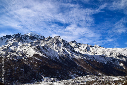 Himalaya mountains in Nepal. Tamang Heritage Trail and Langtang trek day 9 from Kyanjin Gumpa to Langtang