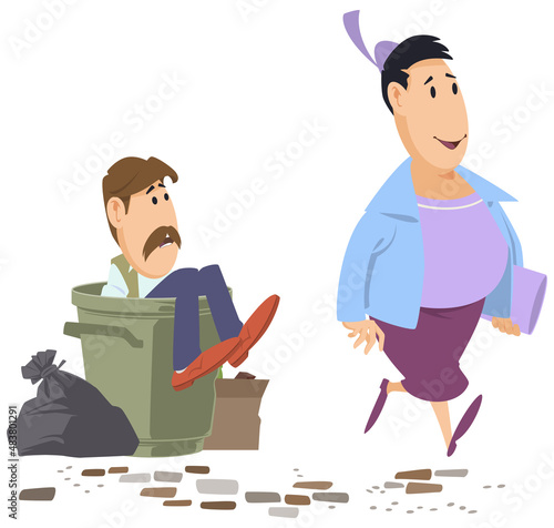 Male into trash bin and female. Illustration for internet and mobile website.