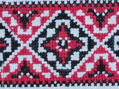 Schilderij op canvas national patterns on the fabric of the moldovan costume