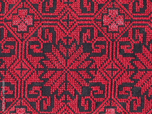 Fotografía national patterns on the fabric of the moldovan costume