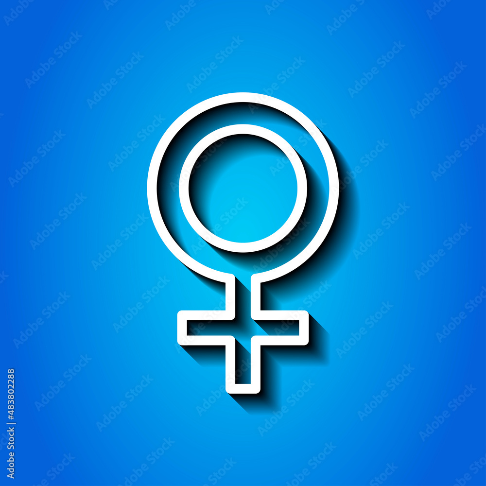 Female simple icon vector. Flat desing. White icon with shadow on blue background.ai Female simple icon vector. Flat desing. White icon with shadow on blue background.ai