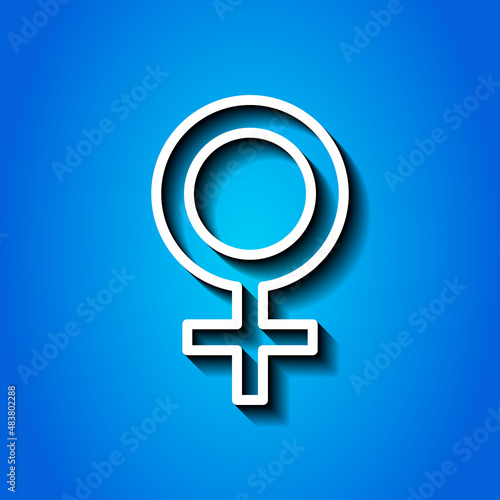 Female simple icon vector. Flat desing. White icon with shadow on blue background.ai