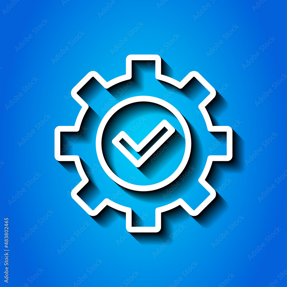 Gear simple icon, vector. Flat desing. White icon with shadow on blue background.ai Gear simple icon, vector. Flat desing. White icon with shadow on blue background.ai