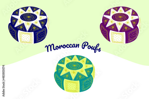 Moroccan leather pouf, Colorful leather poufs, Mosaic background