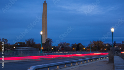 Long exposure of city life in Washington DC and views of the Washington Monument