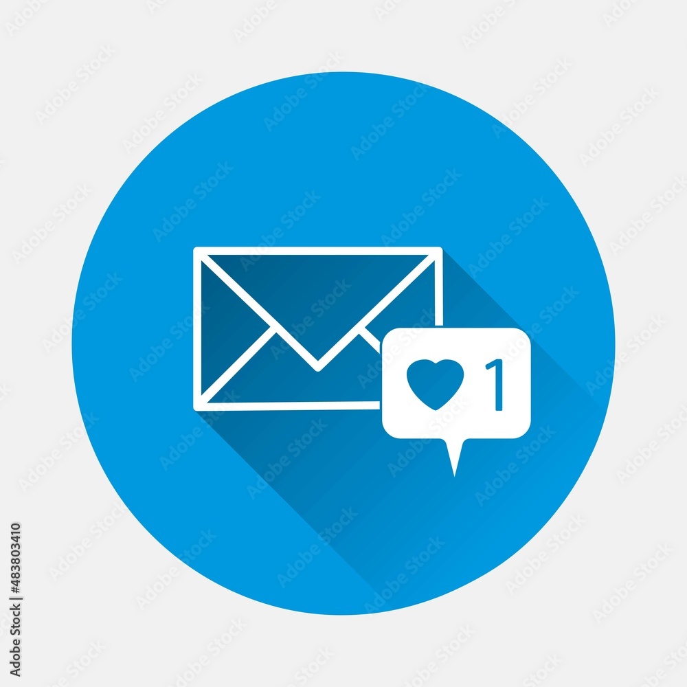 Vector icon envelope and like message on blue background. Flat image with long shadow. Layers grouped for easy editing illustration. For your design. Vector icon envelope and like message on blue background. Flat image with long shadow. Layers grouped for easy editing illustration. For your design.