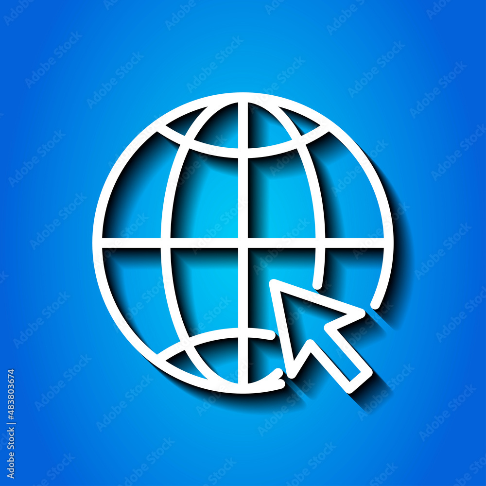 Internet world simple icon. Flat desing. White icon with shadow on blue background.ai Internet world simple icon. Flat desing. White icon with shadow on blue background.ai