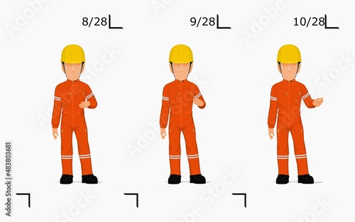An industrial worker is explaining something on the floor