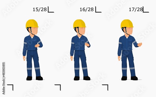 An industrial worker is explaining something on the floor