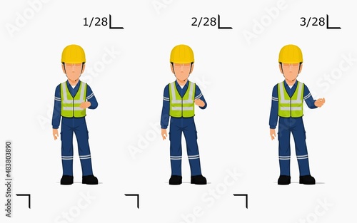 An industrial worker is explaining something on the floor