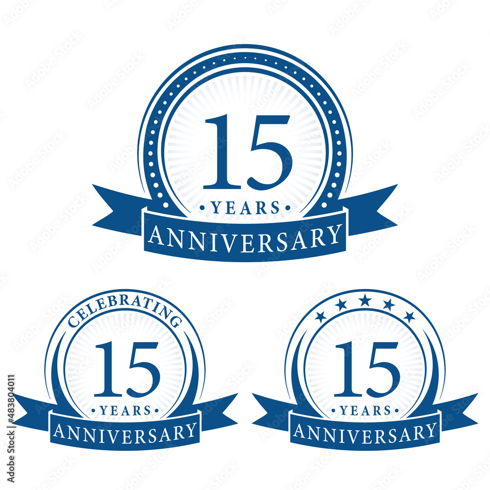 15 years anniversary logo collections. Set of 15th Anniversary logotype template. Vector and illustration.
15 years anniversary logo collections. Set of 15th Anniversary logotype template. Vector and illustration.