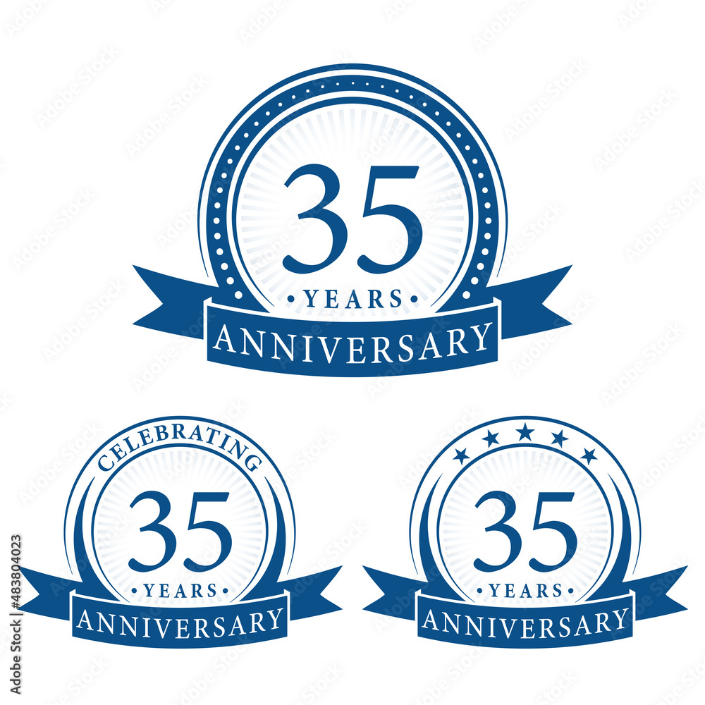 35 years anniversary logo collections. Set of 35th Anniversary logotype template. Vector and illustration.
35 years anniversary logo collections. Set of 35th Anniversary logotype template. Vector and illustration.