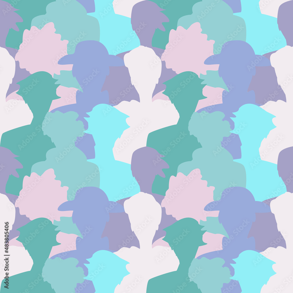 Silhouettes of people seamless pattern. Background wallpaper