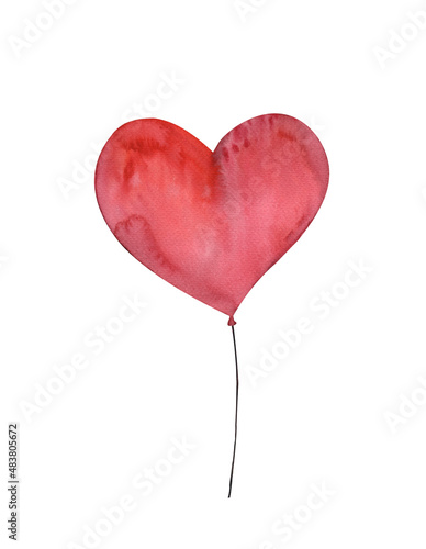Balloon in the form of a heart, watercolor illustration, postcard for a holiday,,valentine,