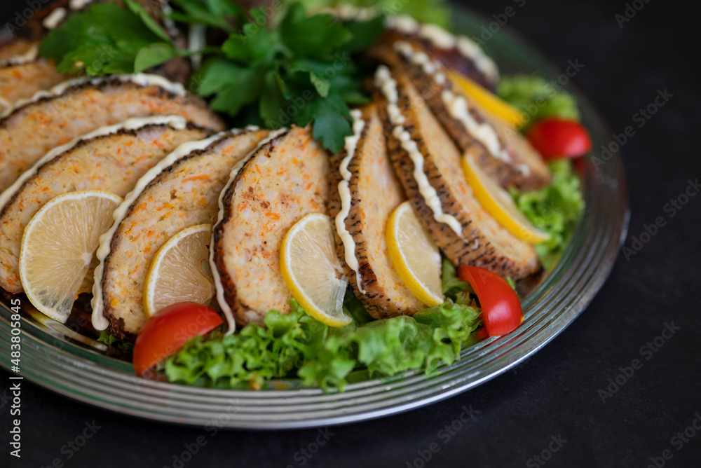stuffed fish pike dish on the festive table stuffed fish pike dish on the festive table