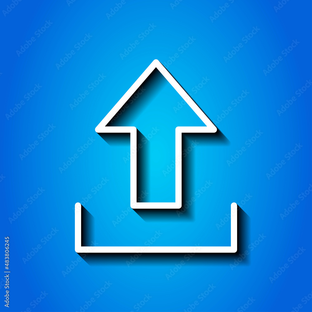 Upload simple icon, vector. Flat desing. White icon with shadow on blue background.ai Upload simple icon, vector. Flat desing. White icon with shadow on blue background.ai