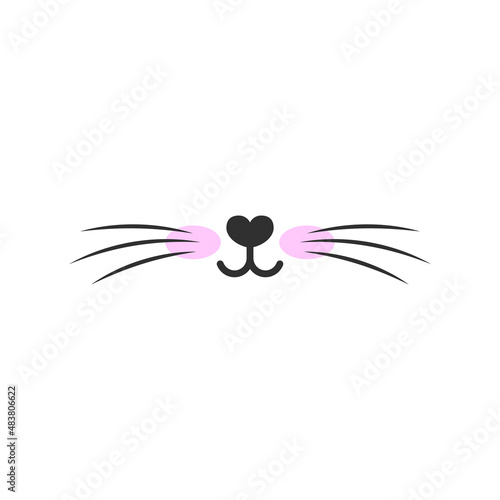 cat's nose and mustache in dark color, isolated on white background. Minimalism cat illustration. stylized cat face