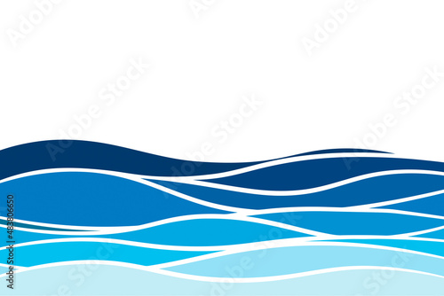 Marine pattern with stylized blue waves on a light background. Water Wave abstract design.