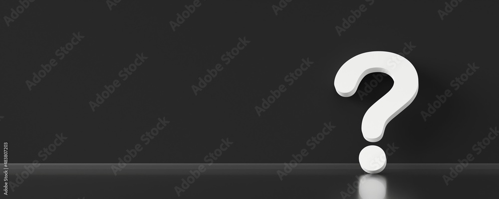 Single white question mark sign on dark grey room background with copy space, idea, solution or question or communication business concept Single white question mark sign on dark grey room background with copy space, idea, solution or question or communication business concept