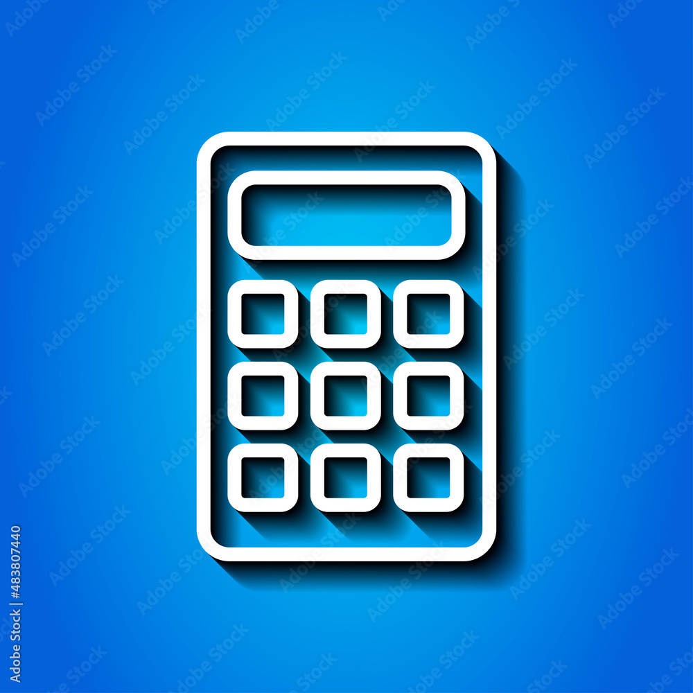 Calculator simple icon vector. Flat desing. White icon with shadow on blue background.ai Calculator simple icon vector. Flat desing. White icon with shadow on blue background.ai