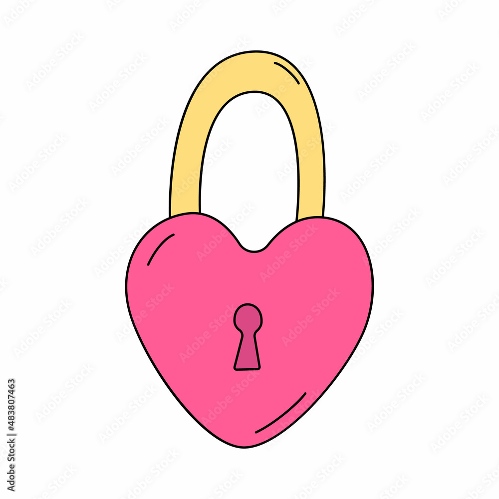 Pink heart-shaped lock. Vector illustration in cartoon style isolated on a white. Symbol of love and marital fidelity Pink heart-shaped lock. Vector illustration in cartoon style isolated on a white. Symbol of love and marital fidelity