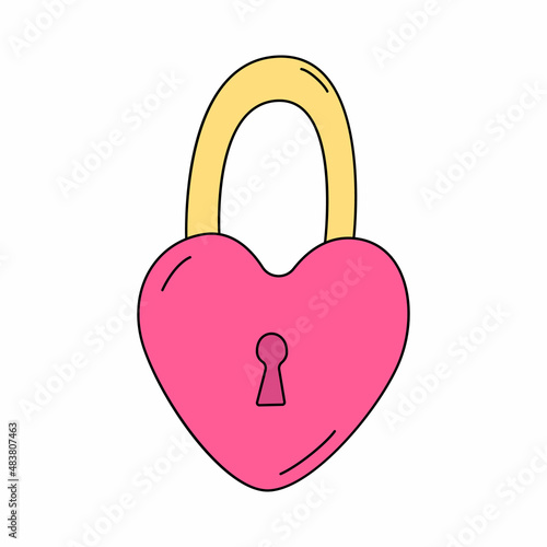 Pink heart-shaped lock. Vector illustration in cartoon style isolated on a white. Symbol of love and marital fidelity