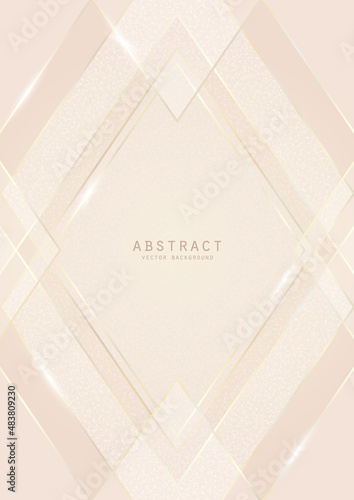 Vector abstract shiny luxury background in light soft colors with golden lines, glitter and diamond-shaped copy space. Premium multi-layered modern geometric template with place for text