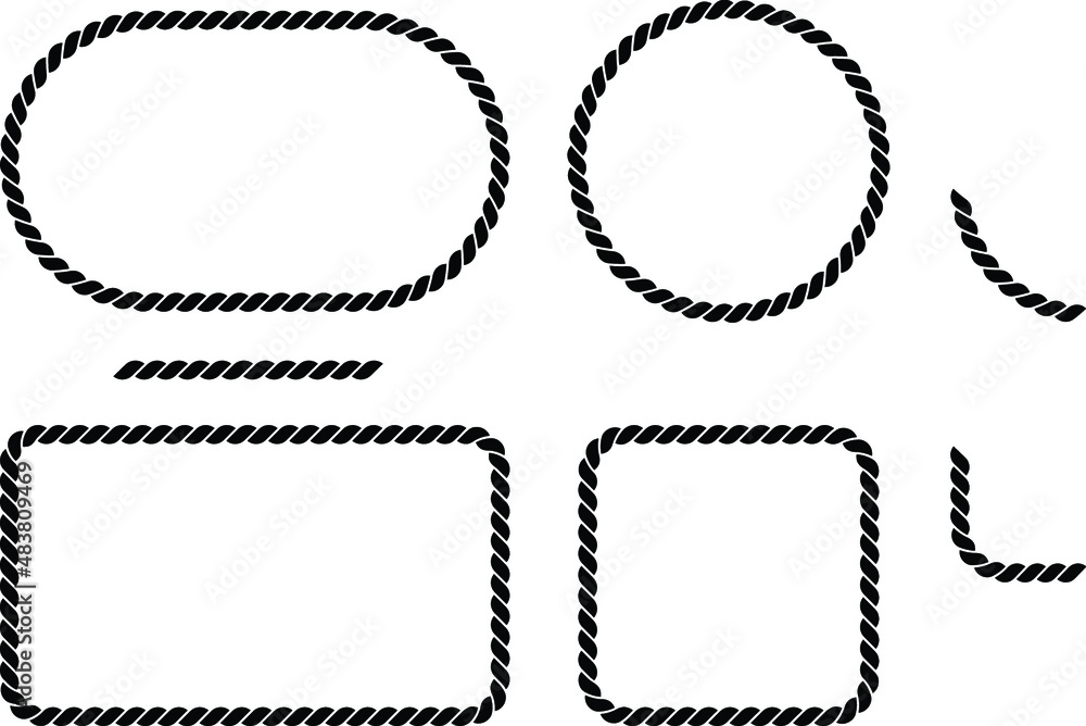 Rope Frame Silhouette Clipart Set - Circle, Square, Rectangle and Oval - obrazy, fototapety, plakaty 