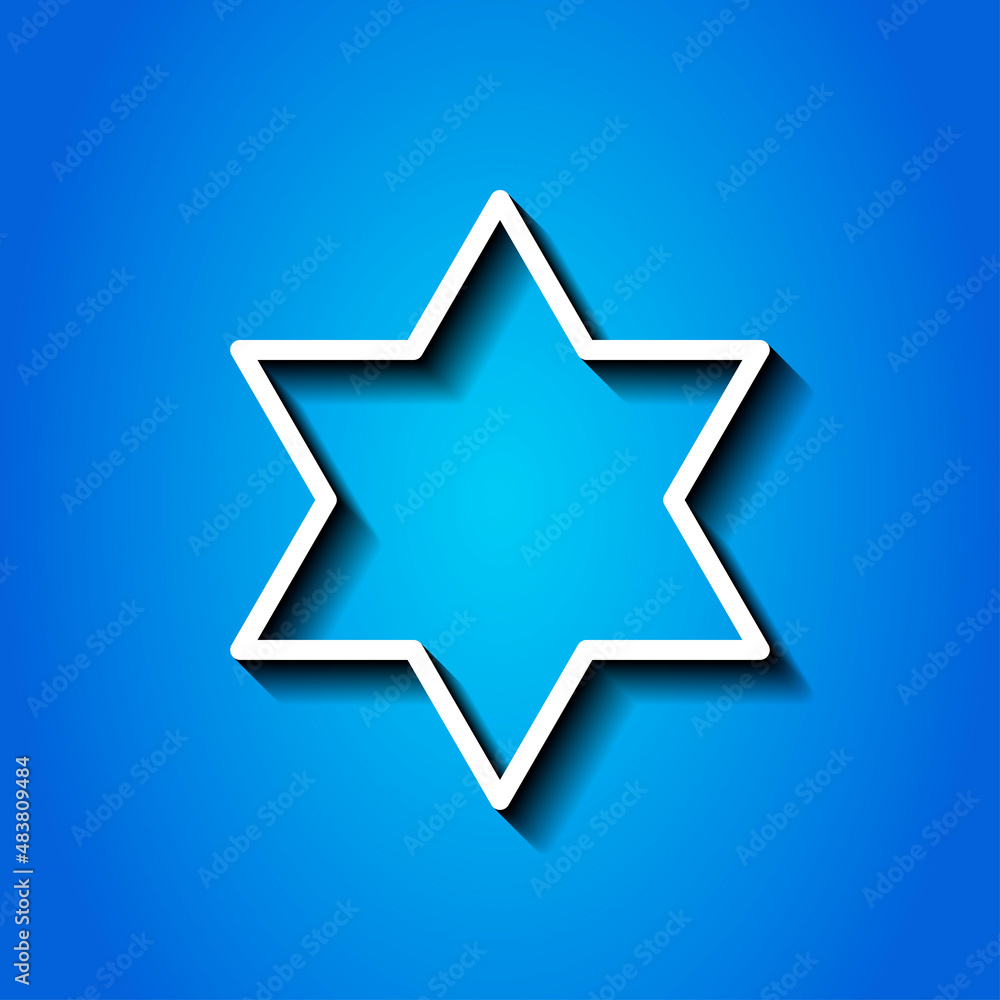 Shield of David simple icon vector. Flat desing. White icon with shadow on blue background.ai Shield of David simple icon vector. Flat desing. White icon with shadow on blue background.ai