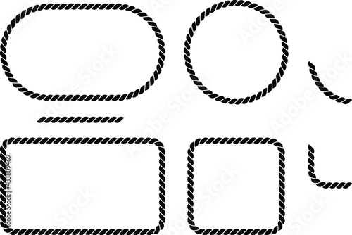 Rope Frame Silhouette Clipart Set - Circle, Square, Rectangle and Oval