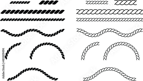 Decorative Rope Design Element Clipart Set - Straight, Wavy and Curved