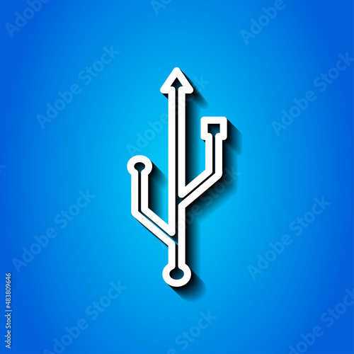 USB simple icon vector. Flat desing. White icon with shadow on blue background.ai