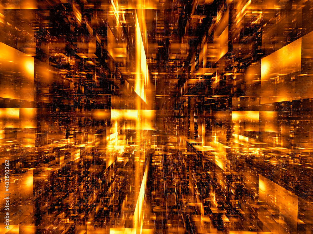 Inside futuristic golden room - abstract 3d illustration