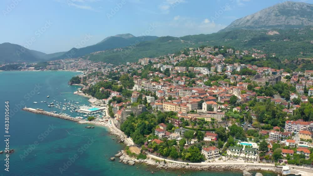 Aerial view on Herceg Novi town located at the entrance to beautiful Bay of Kotor, Montenegro Aerial view on Herceg Novi town located at the entrance to beautiful Bay of Kotor, Montenegro