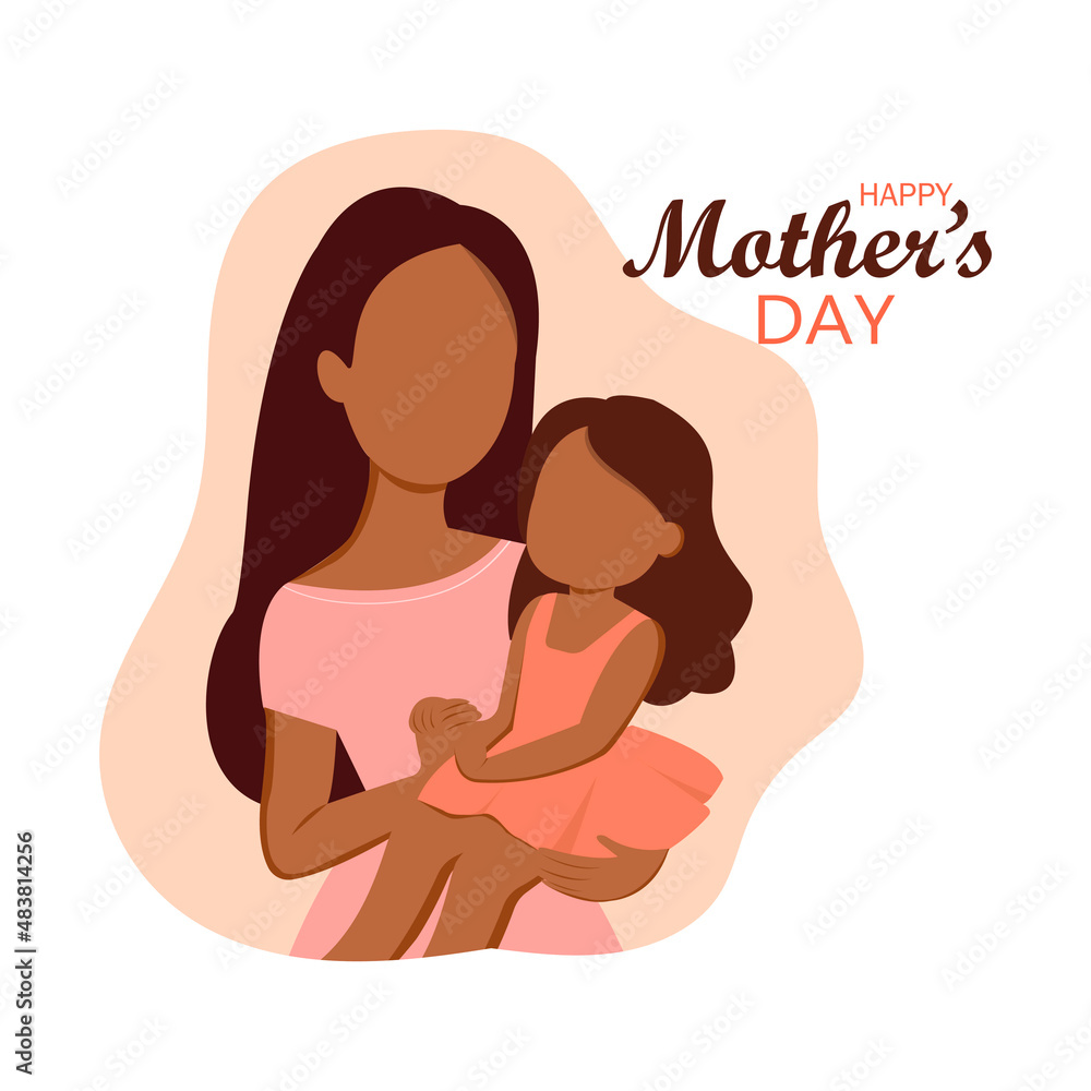 Happy mother's day. Mom hugs her daughter. The mother is holding the child.