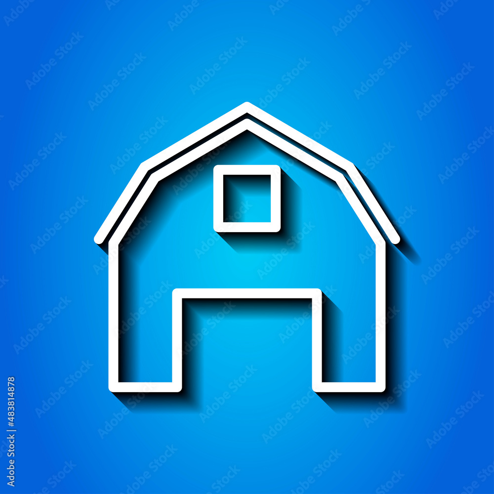 Barn simple icon. Flat desing. White icon with shadow on blue background.ai Barn simple icon. Flat desing. White icon with shadow on blue background.ai