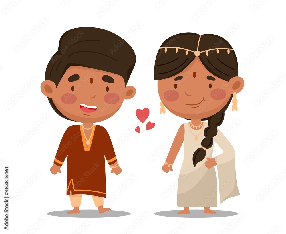 Indian couple. Vector illustration in a flat cartoon style