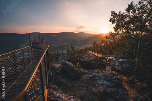 New and modern lookout forest park The Guard Patrol, Czech: Straz, Sunrise on Straznik Hill above Rokytnice nad Jizerou, Giant Mountains National Park