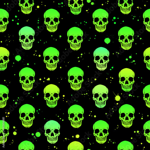 bright poisonous acidic skulls and spray on black background