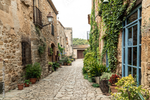 Beautiful street in the medieval town of Peratallada  Gerona  Catalonia  Spain.