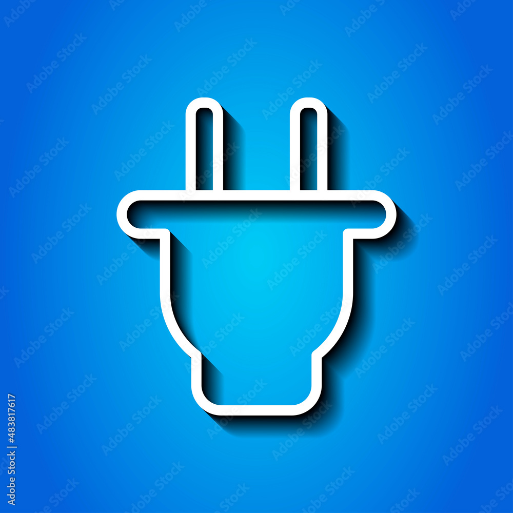 Plug simple icon. Flat desing. White icon with shadow on blue background.ai Plug simple icon. Flat desing. White icon with shadow on blue background.ai