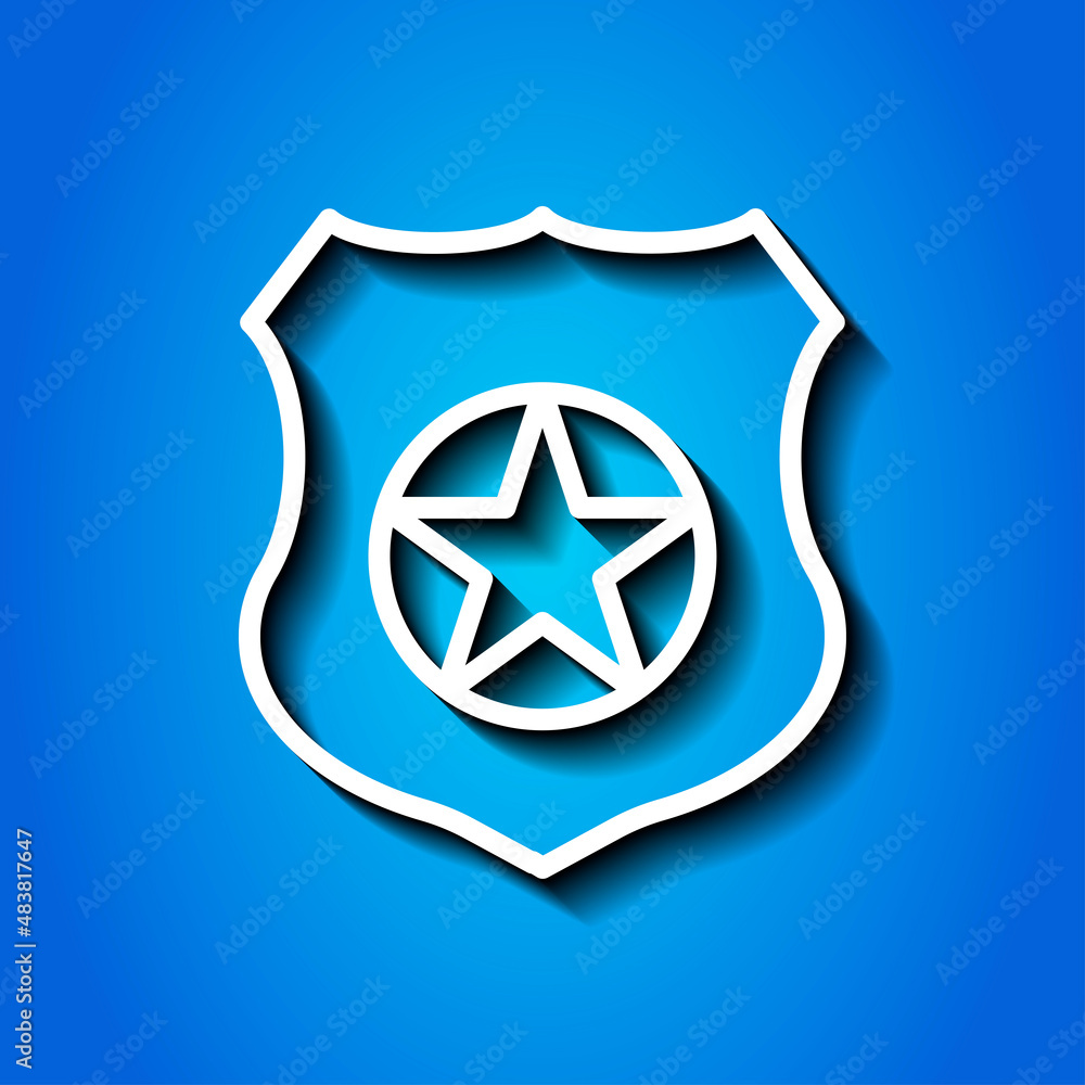 Police badge simple icon. Flat desing. White icon with shadow on blue background.ai Police badge simple icon. Flat desing. White icon with shadow on blue background.ai