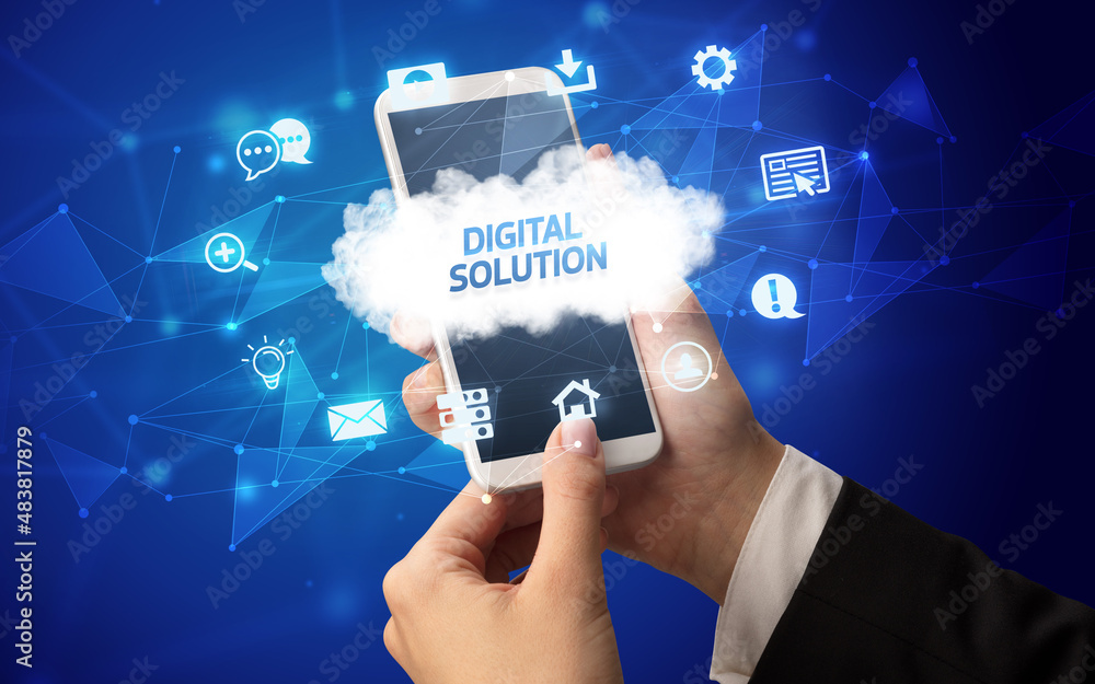 Hand using smartphone with cloud technology concept Hand using smartphone with cloud technology concept