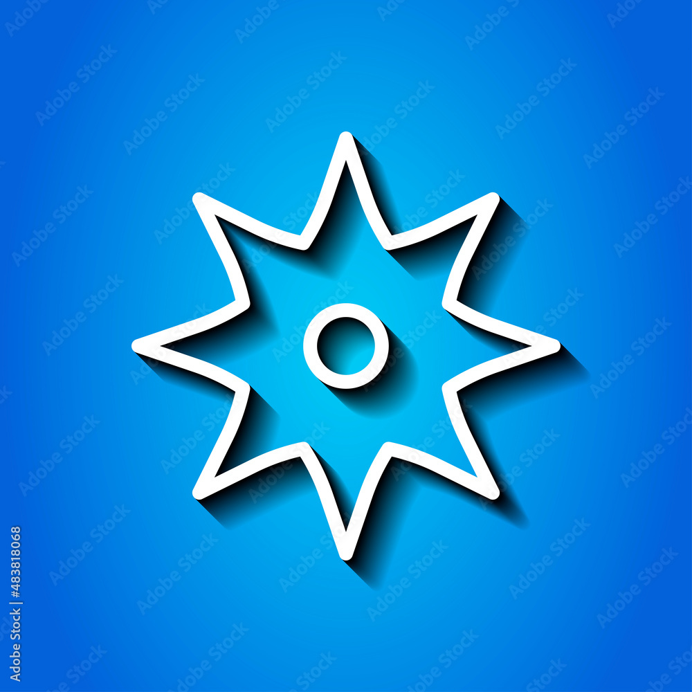 Shuriken simple icon. Flat desing. White icon with shadow on blue background.ai
