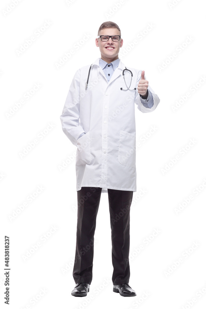 confident young doctor with a stethoscope. isolated on a white confident young doctor with a stethoscope. isolated on a white